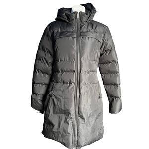 Cherfly black puffer hooded long jacket size medium